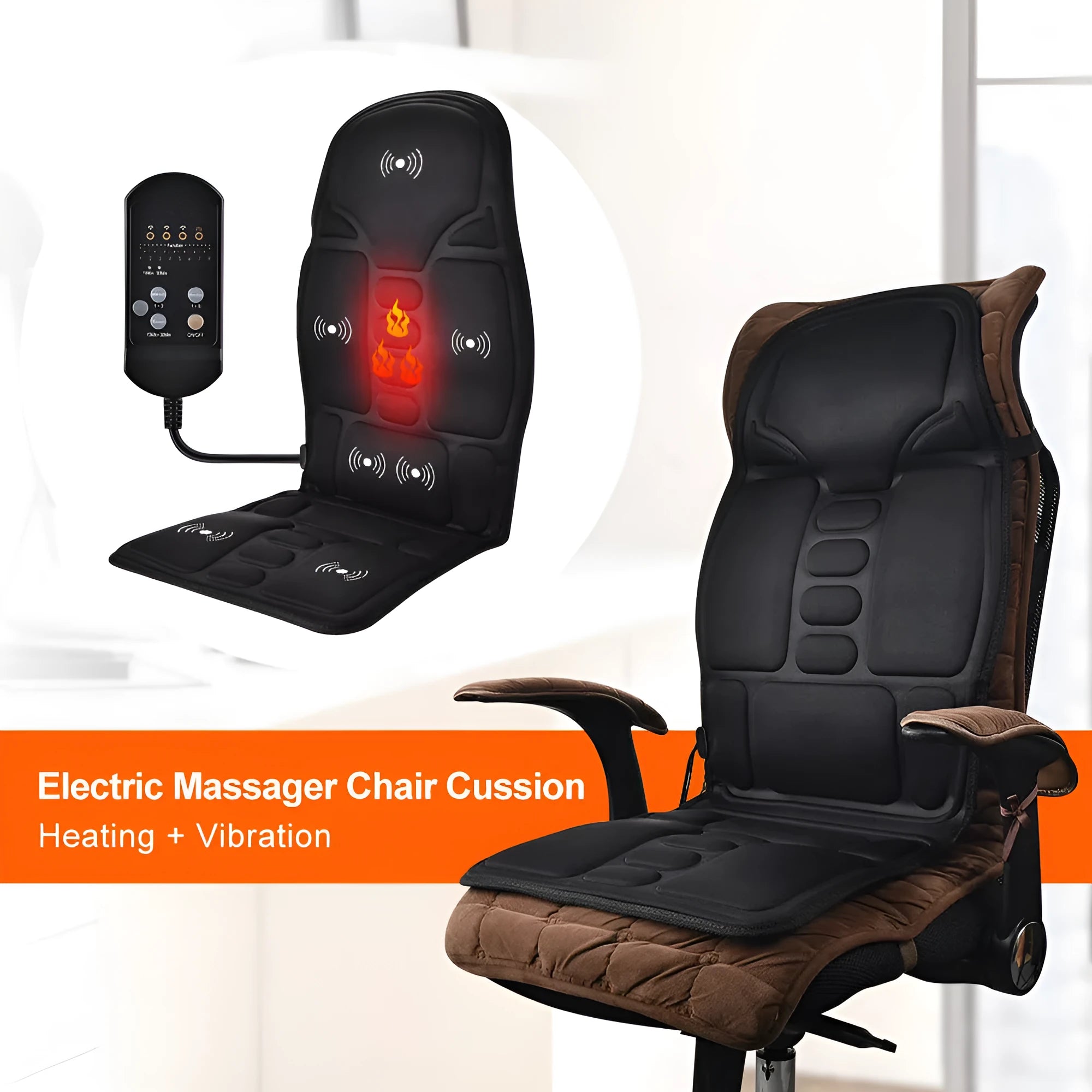 Black electric cervical massager with wireless remote control showing three speed settings and Bluetooth connectivity