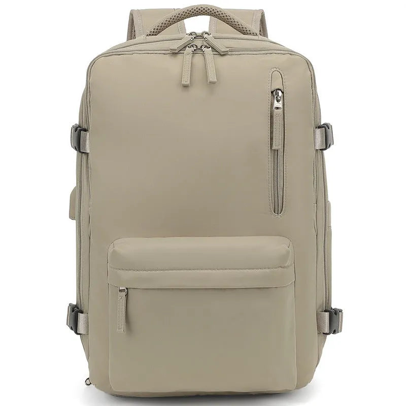 Women's oversized waterproof Oxford cloth backpack with curved shoulder straps in light grey colour