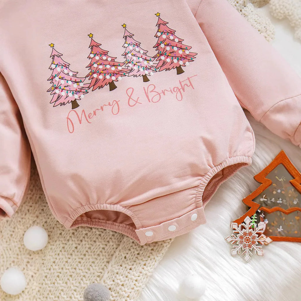 Girls' letter print long sleeve cotton triangle jumpsuit in lotus root colour for 0-12M babies