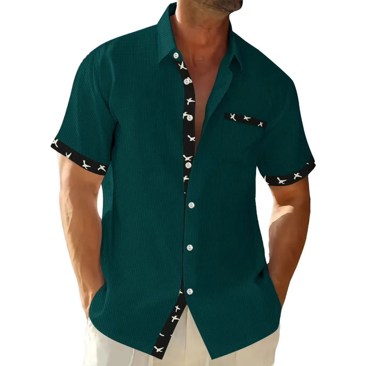 Men's loose casual floral print T-shirt shirt in black, polyester fibre, sizes S to XXXL