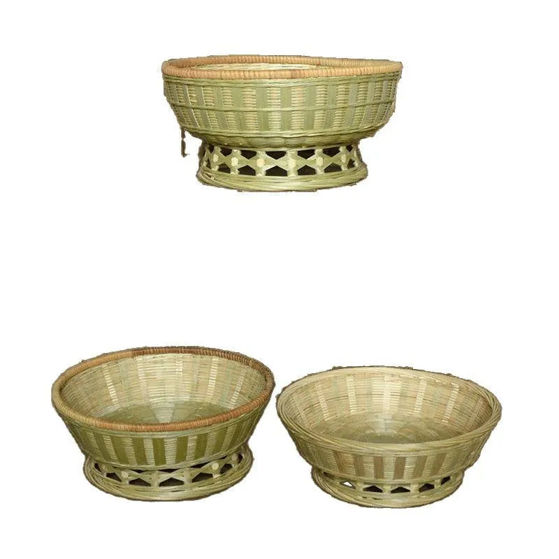 Handmade natural bamboo storage basket in three different sizes for household organisation