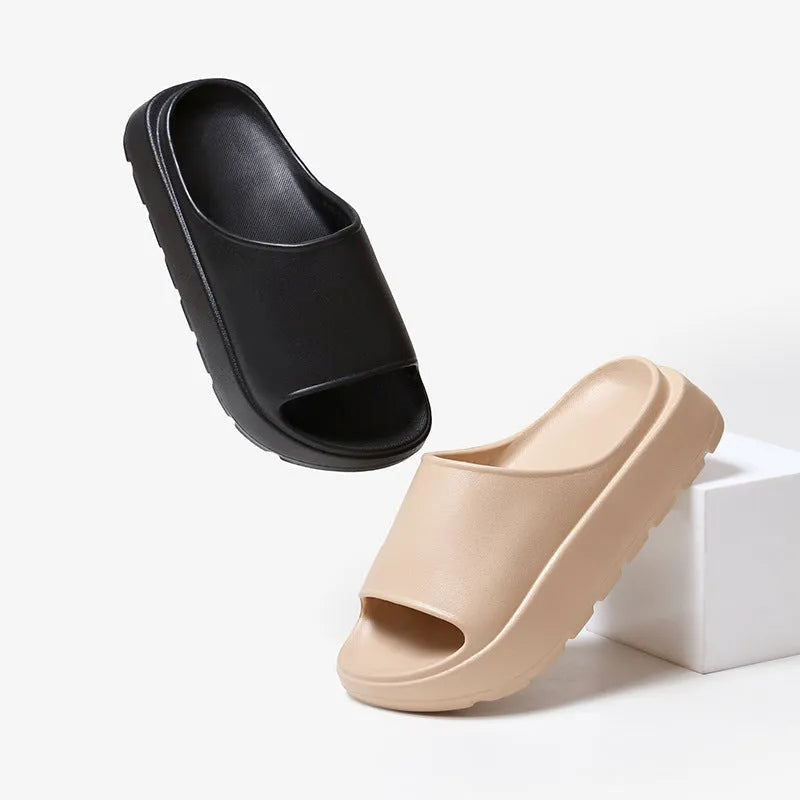 Women's thick-soled fish mouth slippers in beige, black, khaki, or rose red with 5.5cm EVA soles