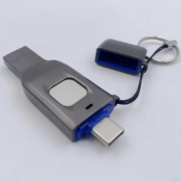 Black fingerprint encrypted USB flash drive with USB 3.0 and Type-C interfaces