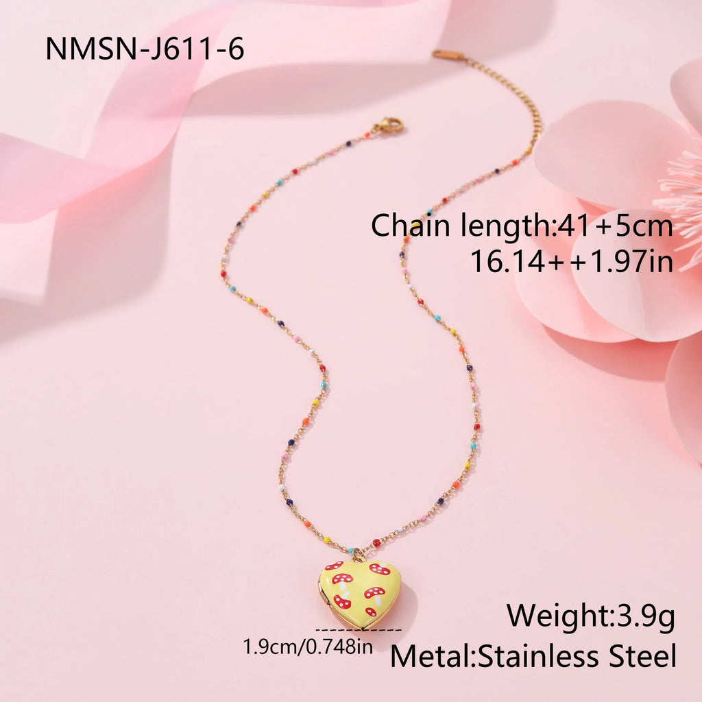 Gold-plated stainless steel necklace with heart-shaped fruit pendant in various designs