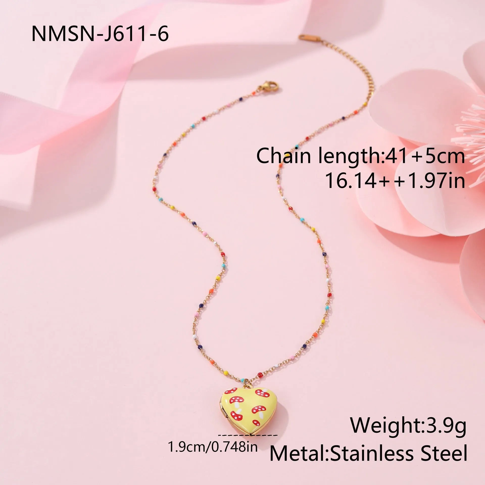 Gold-plated stainless steel necklace with heart-shaped fruit pendant in various designs