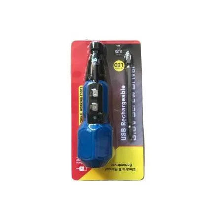 Alloy steel straight handle electric screwdriver with lithium battery in black or blue colour