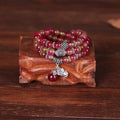Handmade watermelon crystal bracelet with Chinese knot and elephant beads in 6mm or 8mm size.