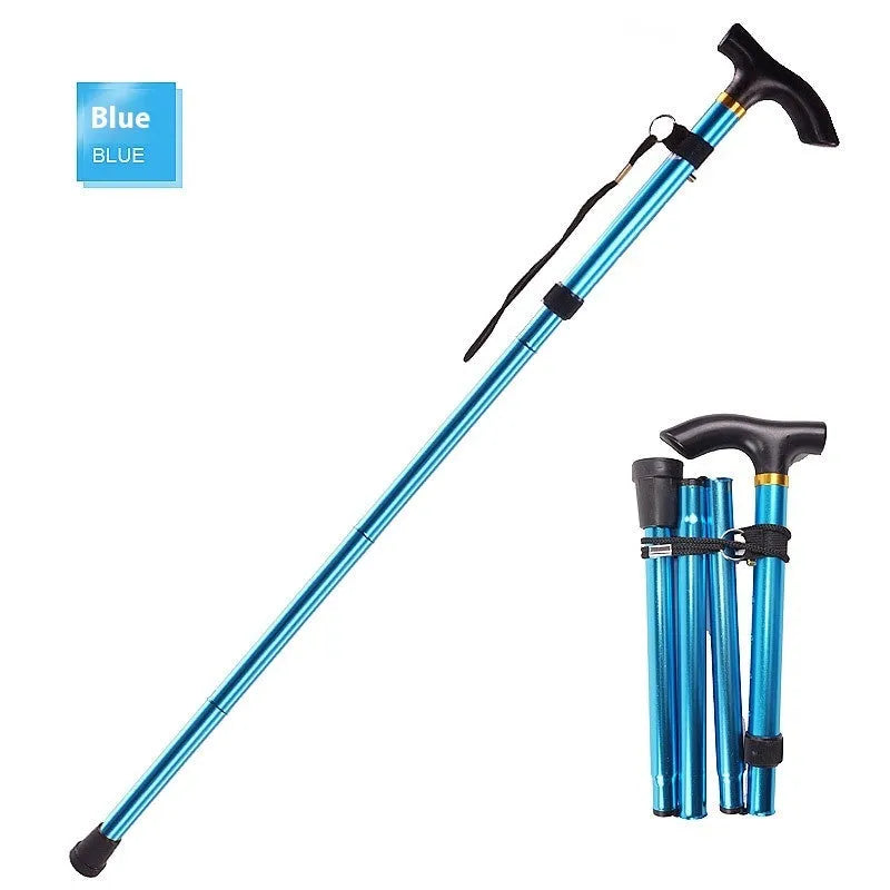 Aluminium folding walking stick with adjustable height and non-slip rubber tip