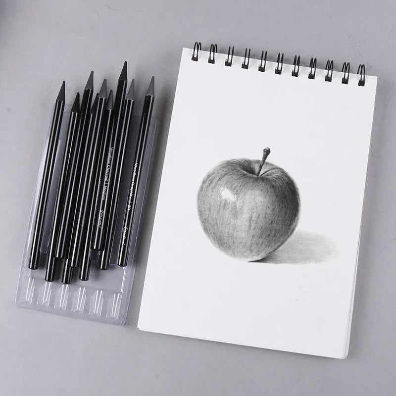 Graphite and carbonised drawing pencil set with wooden shells on suction card packaging