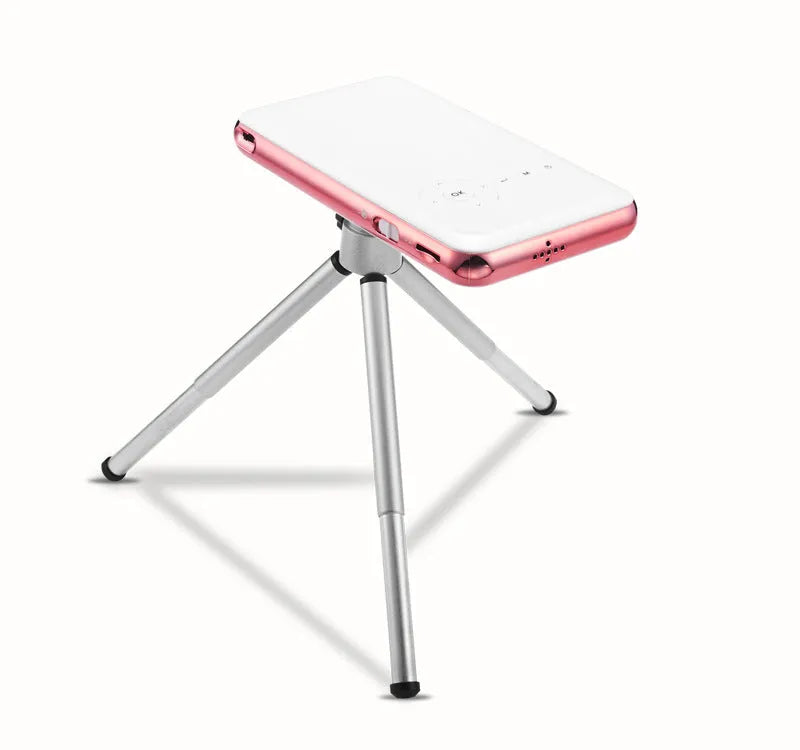 White and rose gold M6S miniature portable DLP projector with smartphone