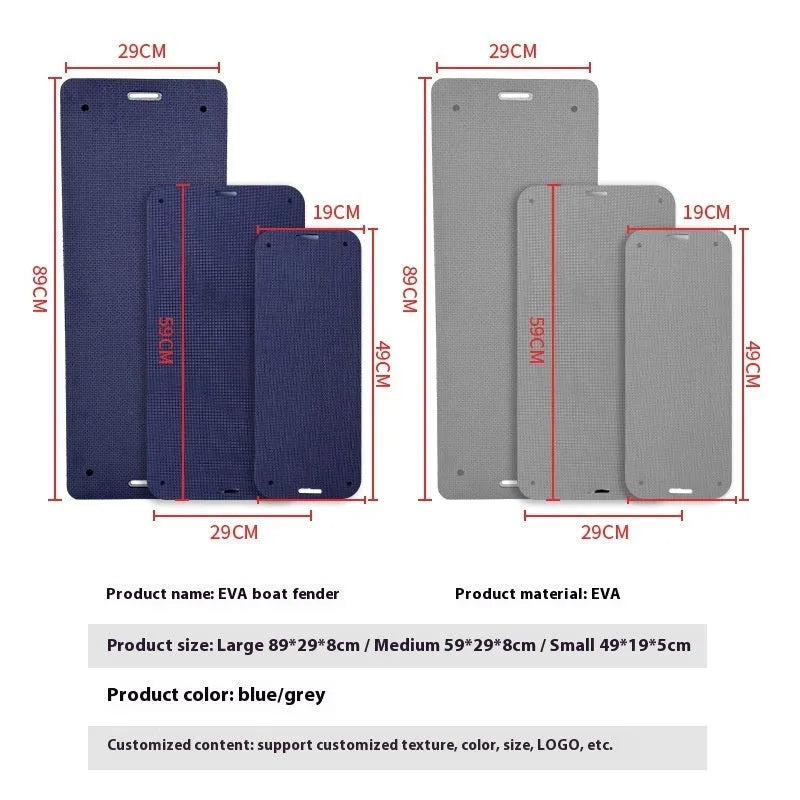 Thickened blue EVA foam marine bumper fender for boat hull protection against collisions.