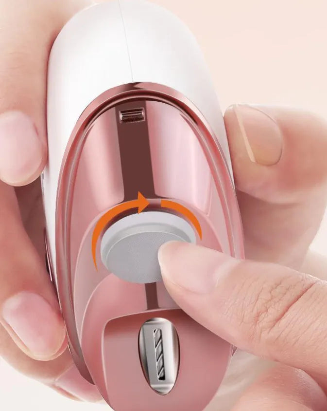 Blue electric nail clipper and polisher two-in-one grooming tool with Type-C charging port