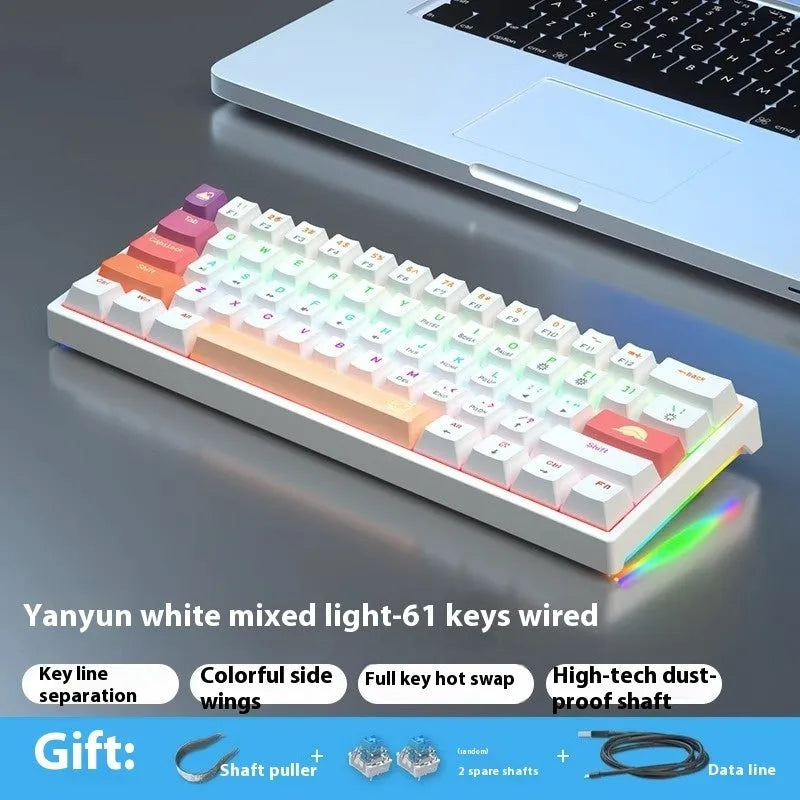 Small bluish black mechanical keyboard with 61 keys and hot-swap switch sockets