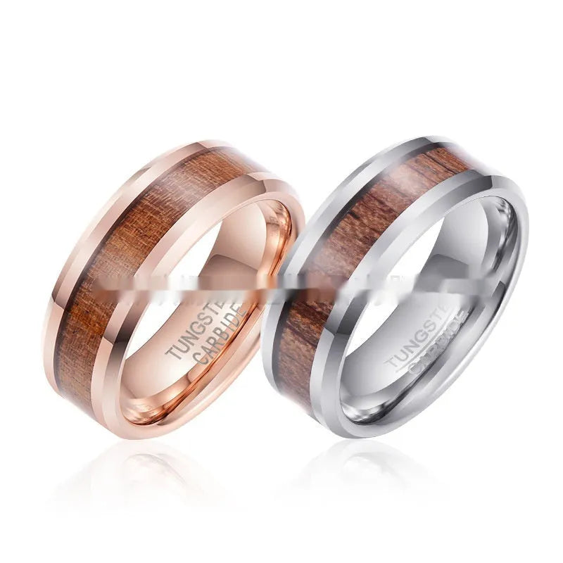 Ugyen tungsten carbide men's ring with 8mm wide U-shaped band in rose gold electroplated finish