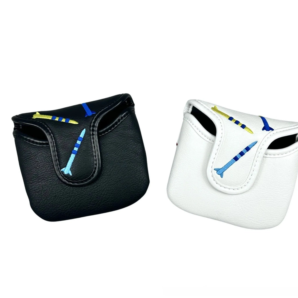 Square golf putter protective sleeve with rocket pattern in black PU leather material