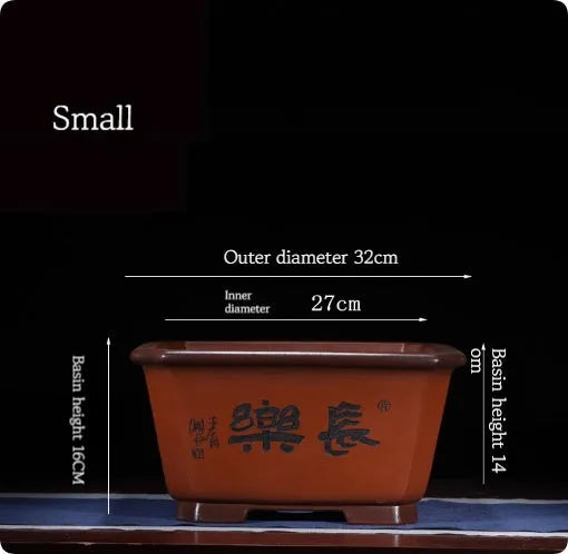 Large antique Chinese style purple clay flower pot for indoor plants and bonsai trees