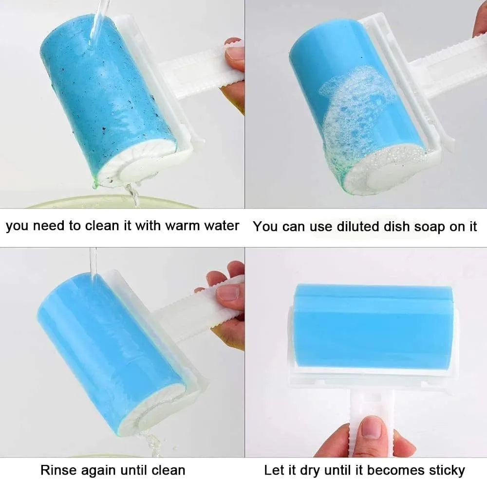 Reusable washable lint roller with protective cover for pet hair removal, measuring 17x10x4cm
