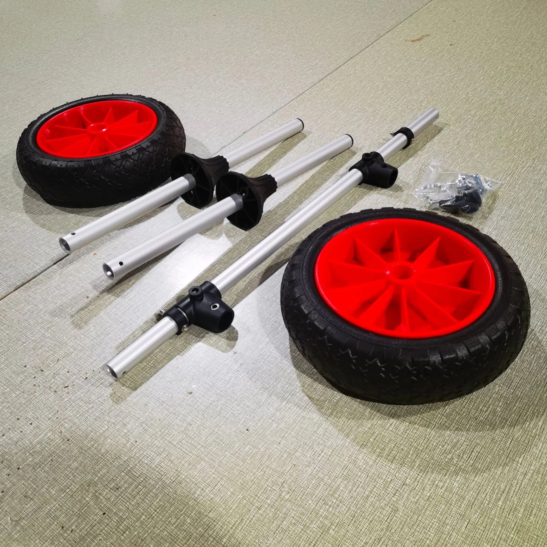 Foldable aluminium kayak trolley with upright platform and wheels
