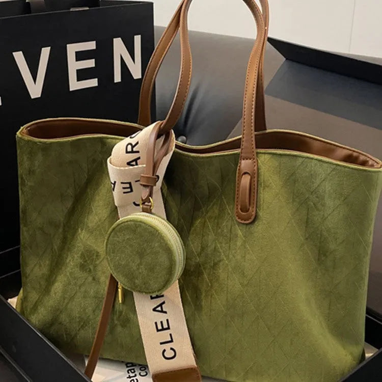 Large capacity casual tote shoulder bag in soft polyester with horizontal square shape