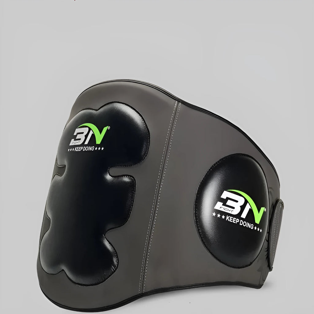 Dark grey Sanda boxing waist protection target with thickened guard for martial arts training.