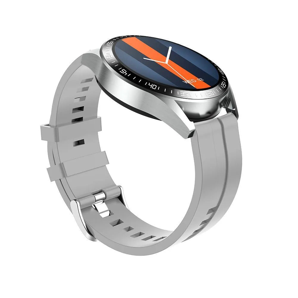 GS3 Max smartwatch in black on a silicone strap, showing its 1.35-inch touchscreen displaying a watch face.