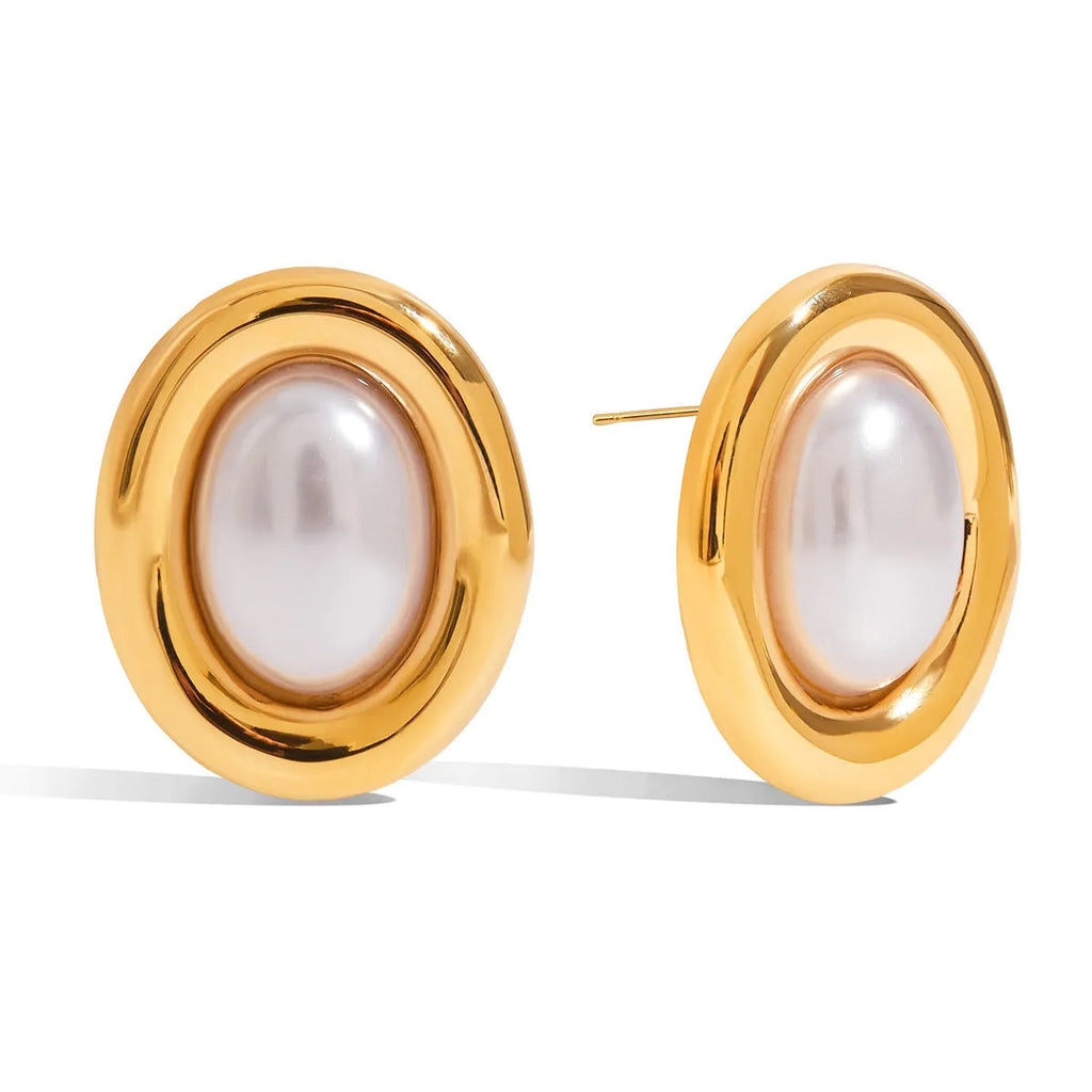 Silver-toned stainless steel vintage pearl ear studs with electroplated non-fade finish