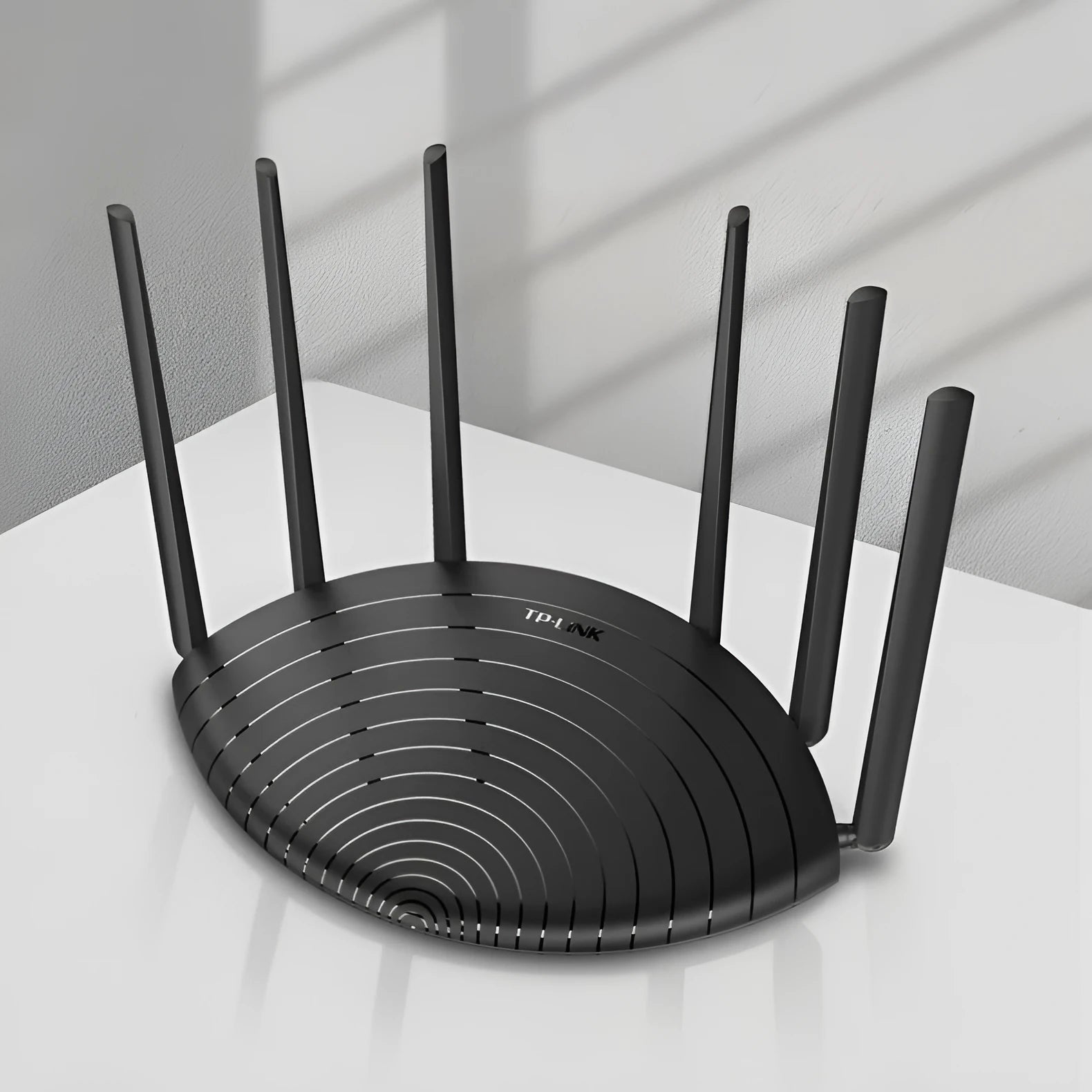 Black AC1900 gigabit wireless router with fixed design and status display lights