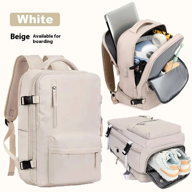 Women's oversized waterproof Oxford cloth backpack with curved shoulder straps in light grey colour