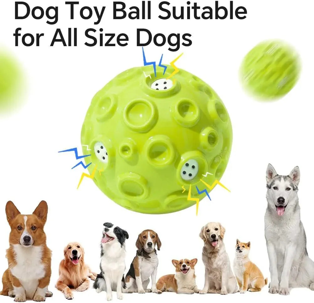 Colourful natural rubber dog chew ball with textured surface and meteorite-shaped bumps
