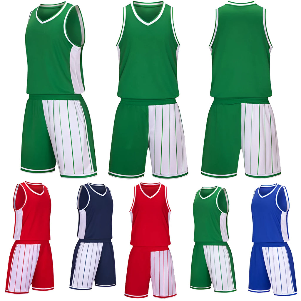 Men's quick-dry basketball uniform set in blue, includes top and shorts for summer sports