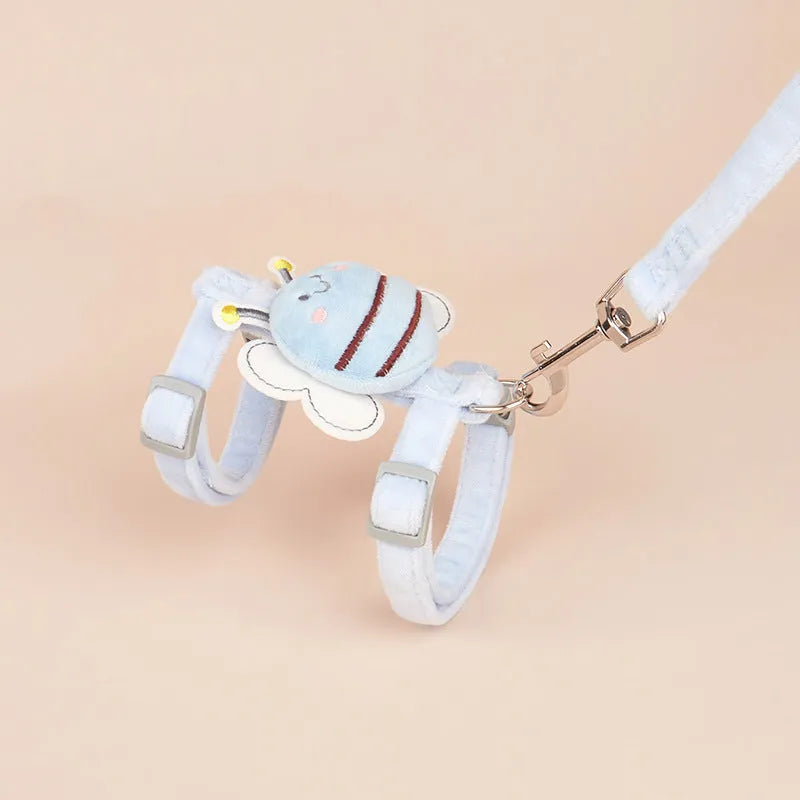 Bee-shaped adjustable cat leash in polyester with pink, yellow, and blue colour options