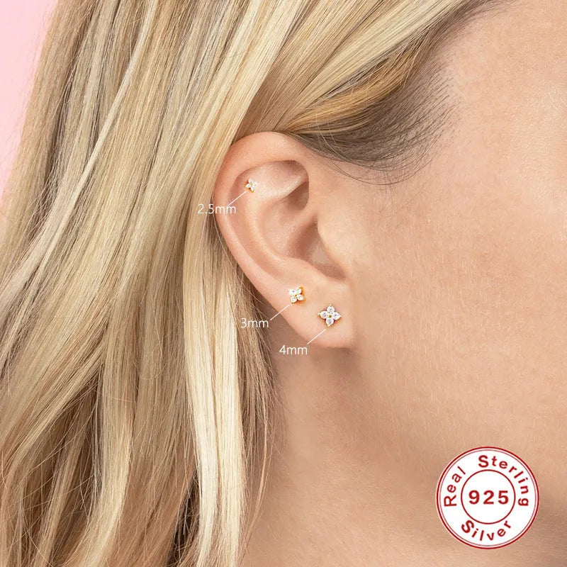 S925 sterling silver petal crystal flowers stud earrings in golden and platinum finishes