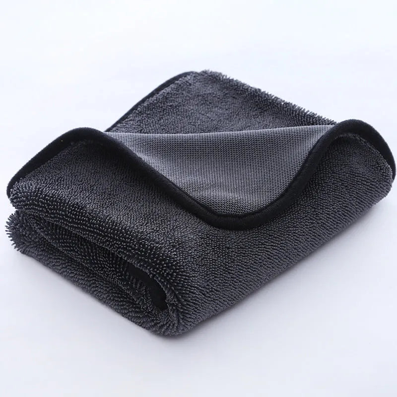 Small braid twisted car cleaning towel for vehicle window washing in grey and grey with red edge colours