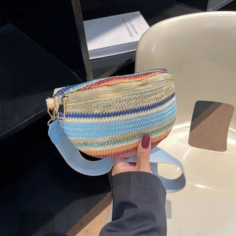 Bohemian style woven straw women's summer shoulder bag in shell shape
