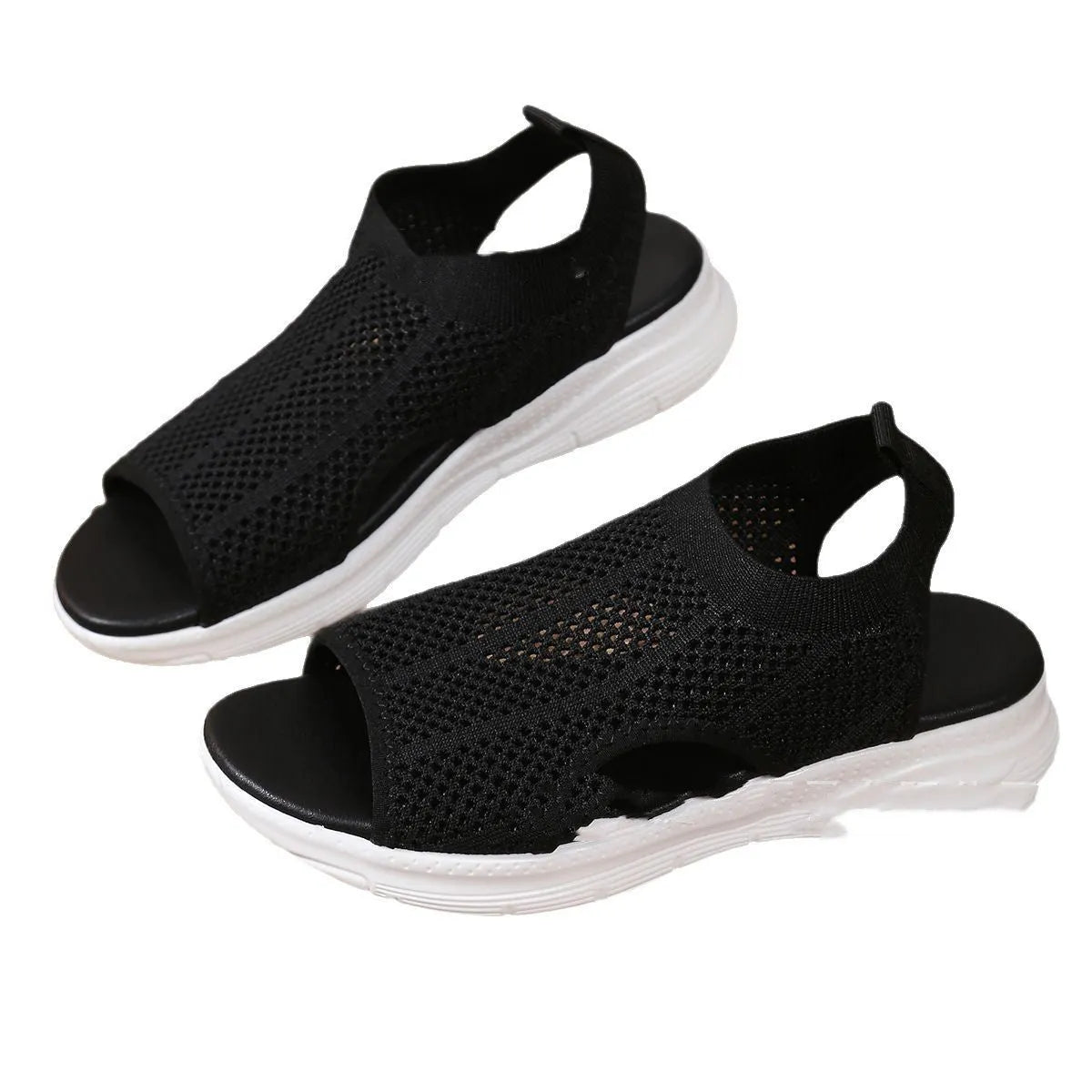 Women's platform sports sandals in pink with mesh lining and a flat toe bracket design.