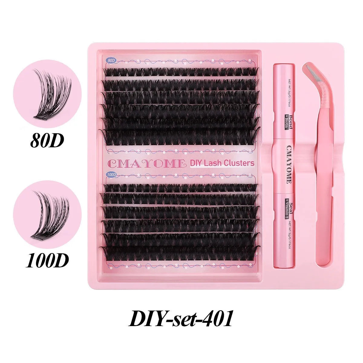 DIY single cluster false eyelashes set with artificial fibre clusters for custom lash application