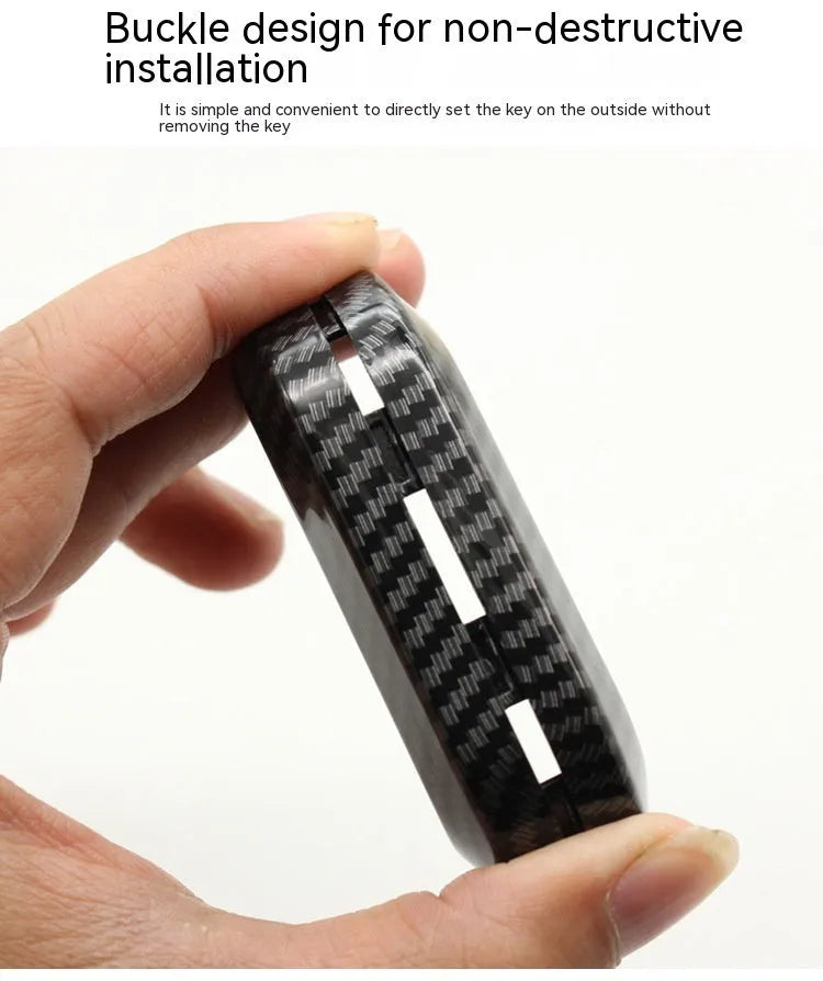 Fiat 500 Boyue ABS plastic remote key shell in black, red, and dark blue with carbon fibre style pattern.