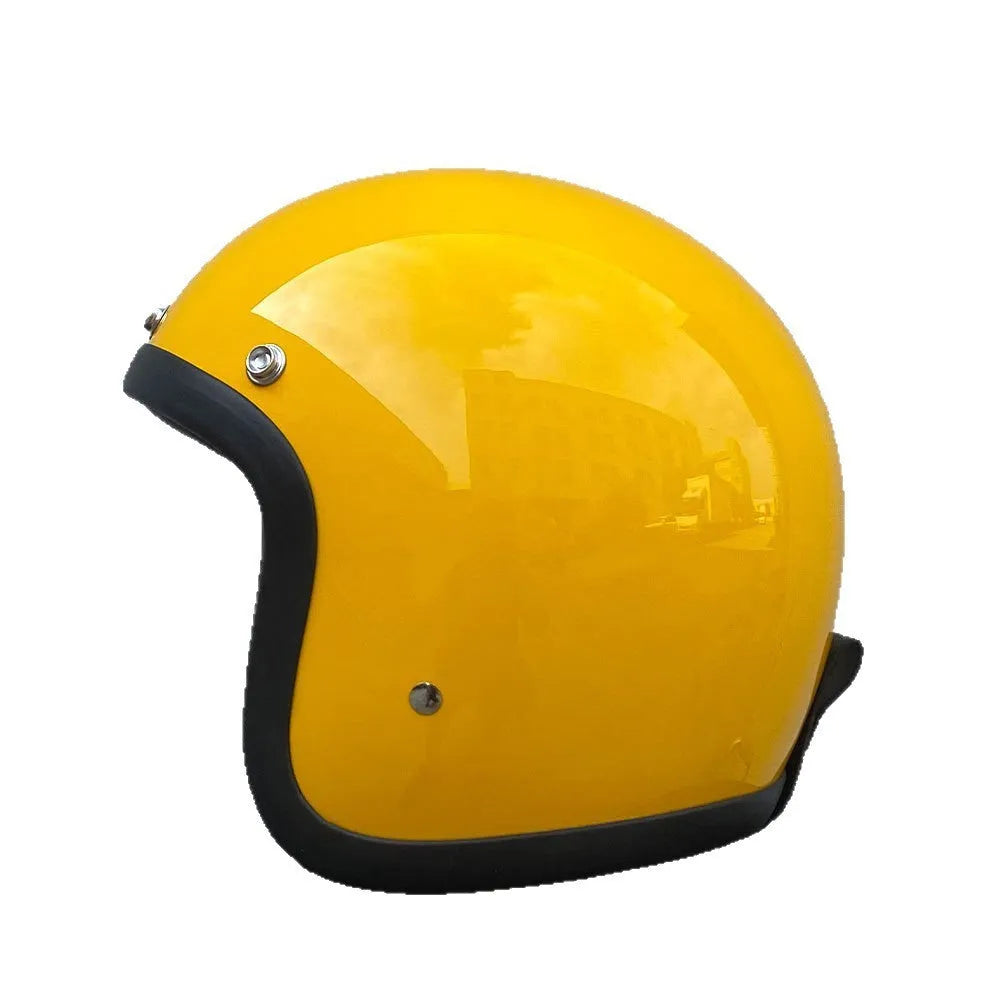 Retro style half motorcycle helmet in glass fibre construction for electric bike commuting