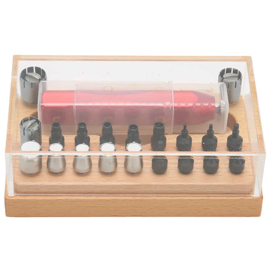 20-piece steel watch barrel open tube set in a black storage case for repair