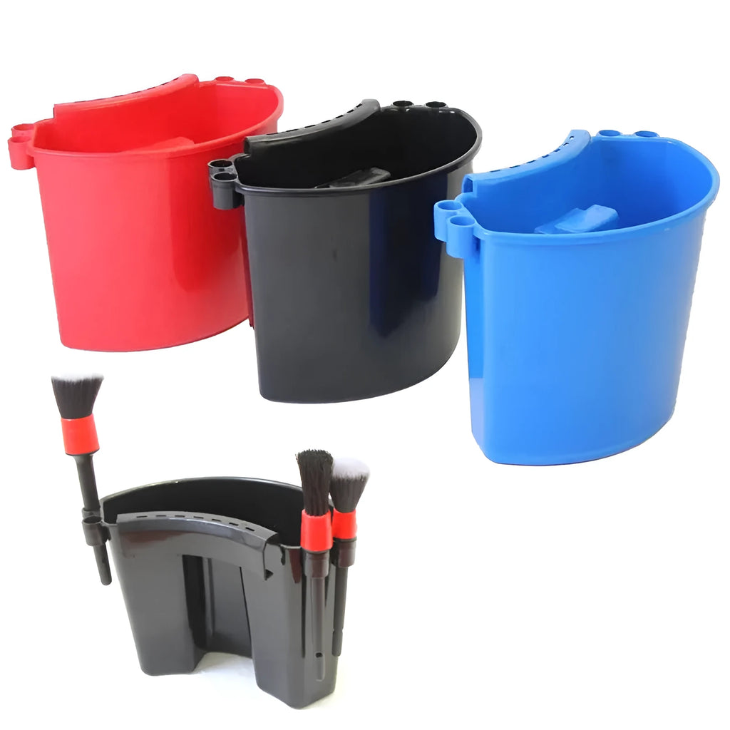 Polypropylene car wash bucket with grit guard in black, red, blue, or pink colour options