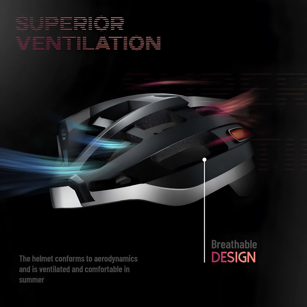 Black and grey smart cycling helmet with integrated warning lights for adult riders, free size 57-62cm