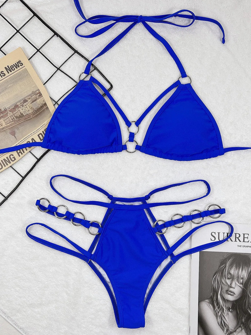 Women's separated bikini swimsuit set in nylon fabric with matching shorts