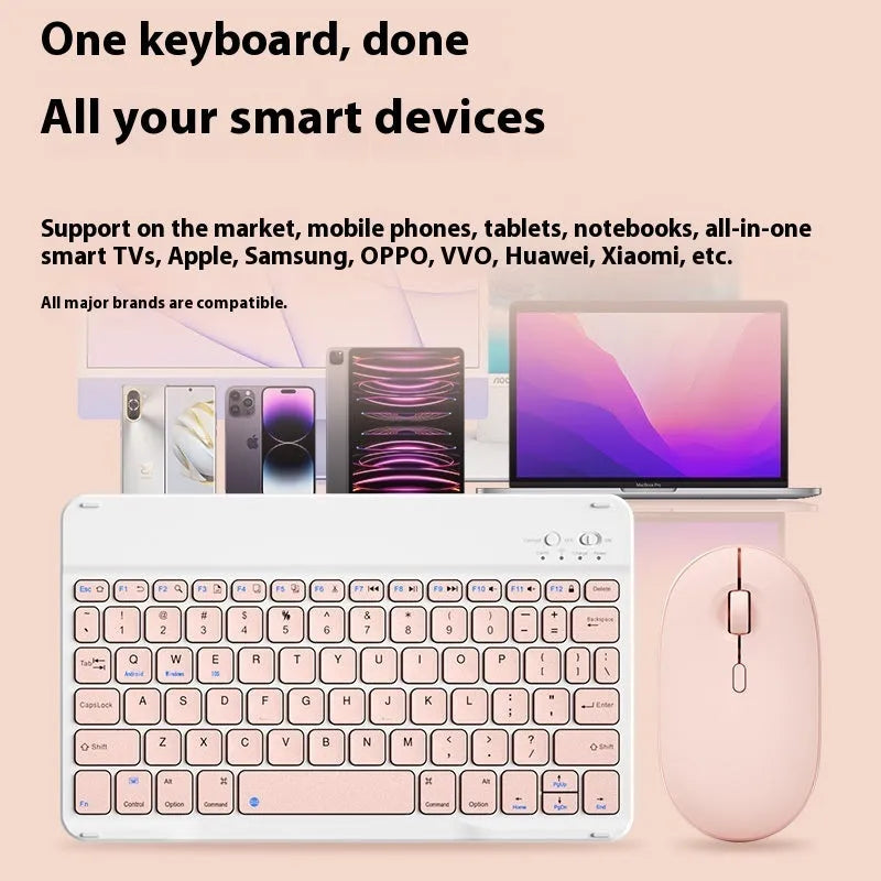 Bluetooth keyboard and rechargeable mouse set in quiet chic white colour for tablet and PC use