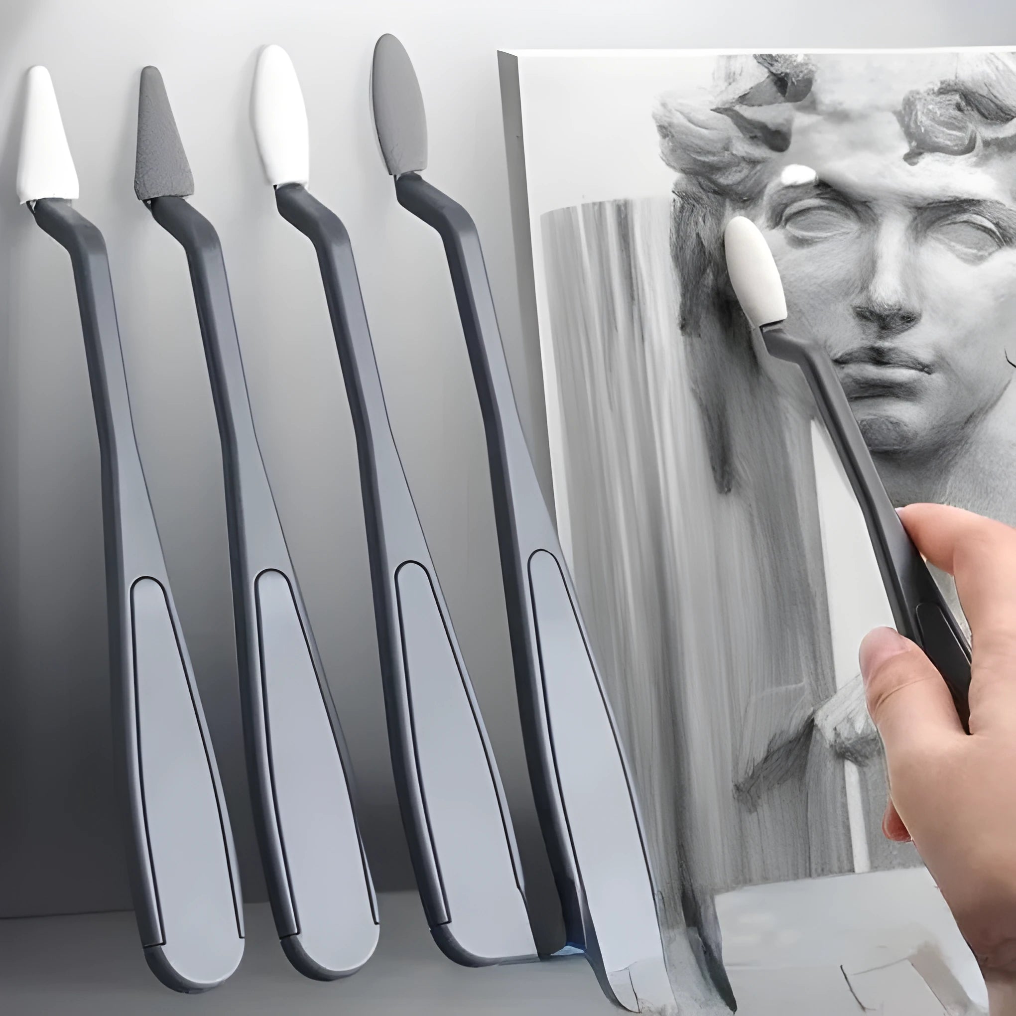White plastic fluorescent pen eraser smear tip sketching rubbing knife for art correction.