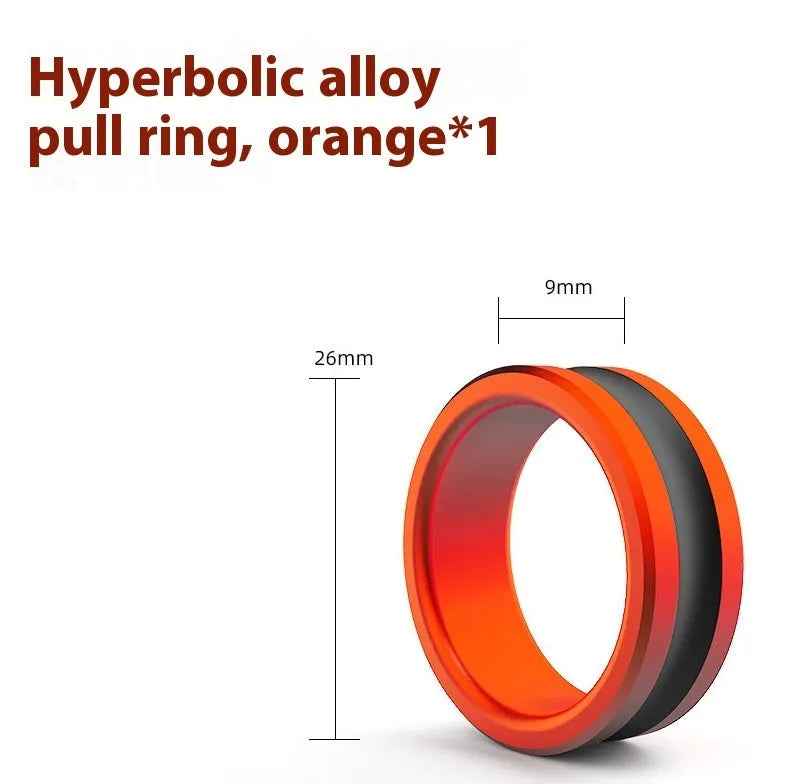 Orange and silver alloy fishing hand guard pull loop with non-slip grip surface