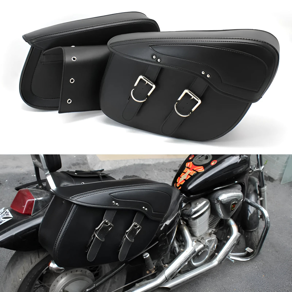 Retro wind motorcycle side box in PU leather with 42cm width