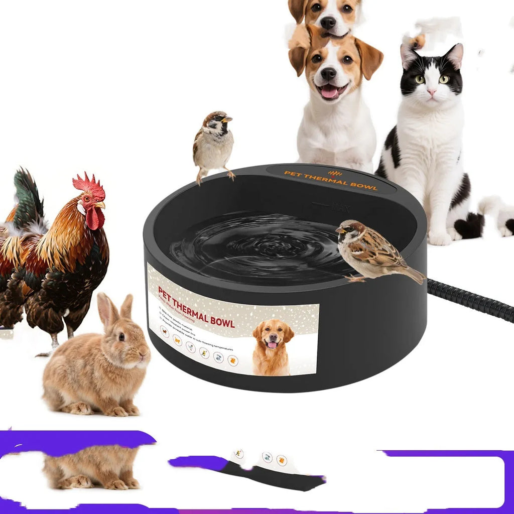 Black pet heating bowl with 2.2L capacity and constant temperature function for cats and dogs