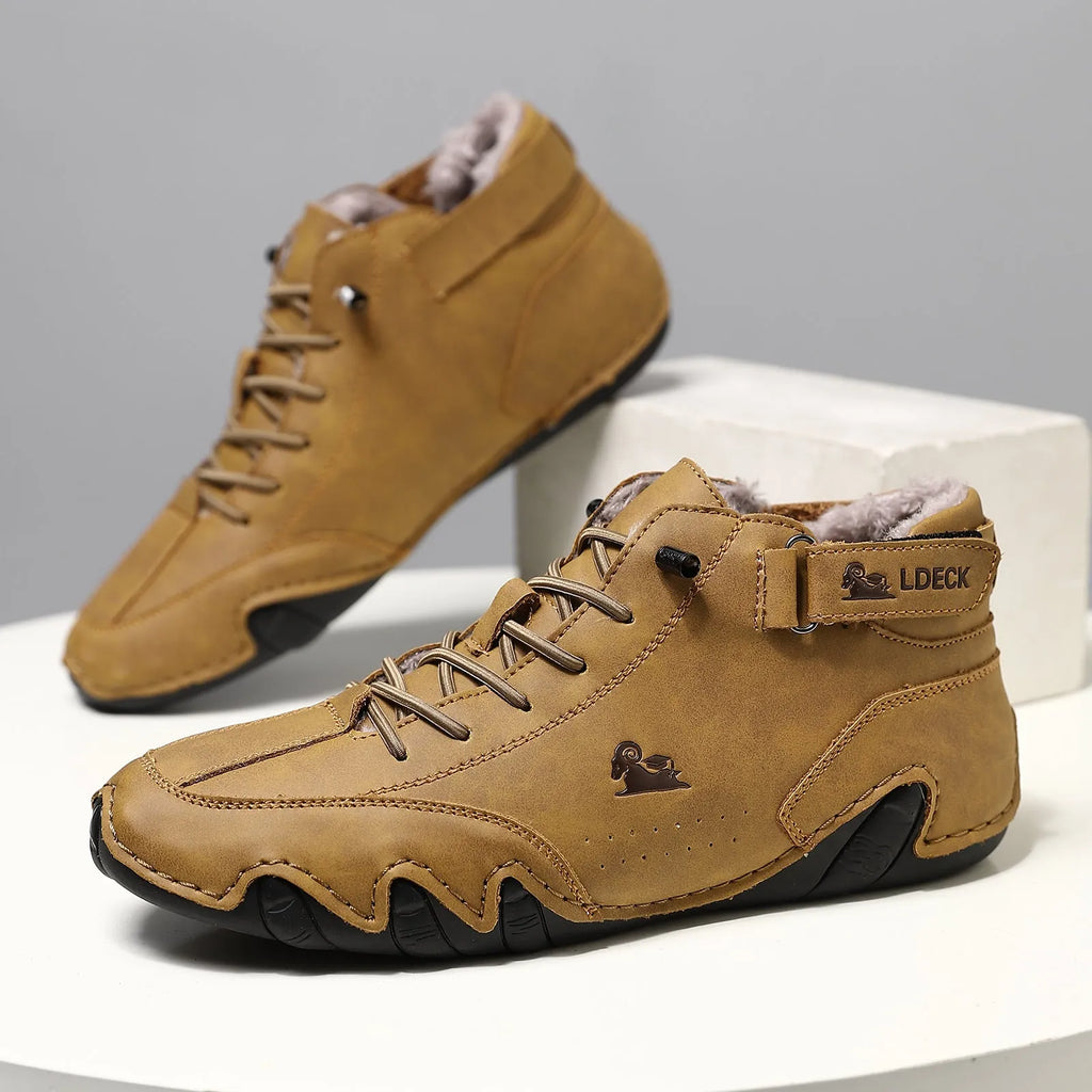 Unisex fleece-lined Martin boots with microfiber upper, rubber sole, round toe, elastic band, sizes 34-50