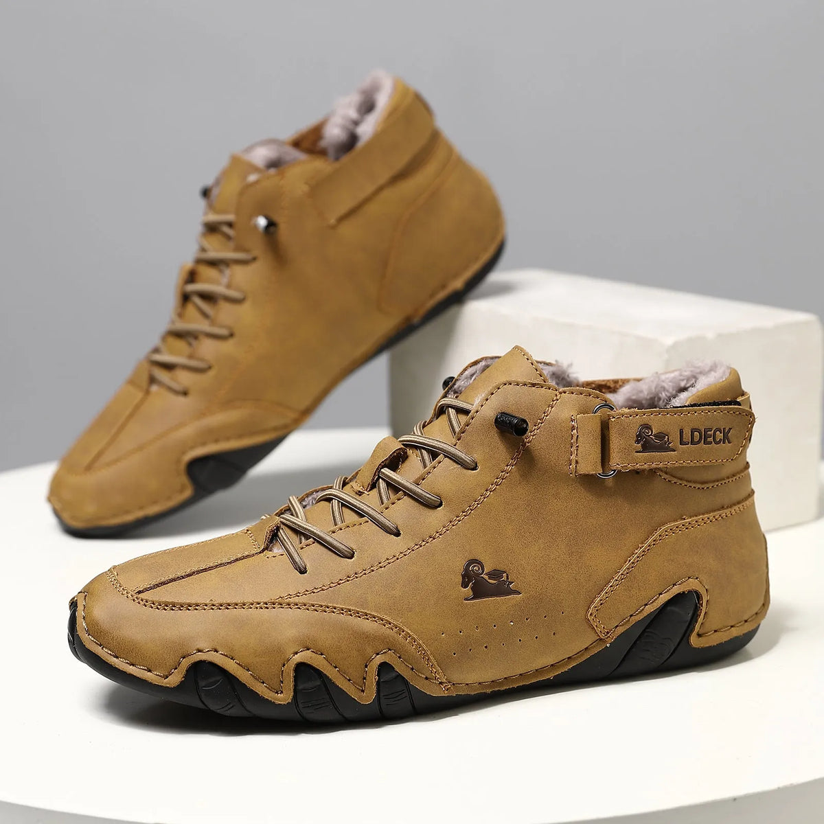 Unisex fleece-lined Martin boots with microfiber upper, rubber sole, round toe, elastic band, sizes 34-50