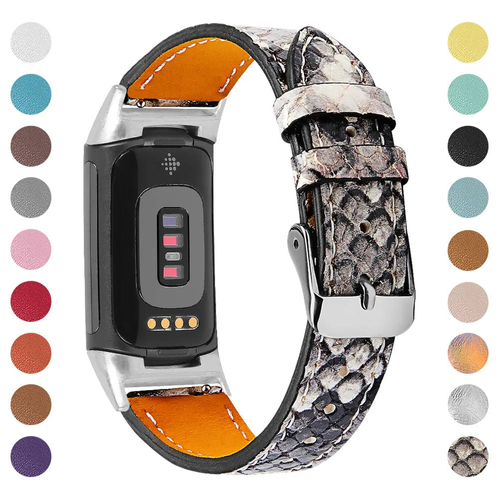 Genuine leather strap for Fitbit Charge 5 and Charge 6 smartwatch in apricot colour.